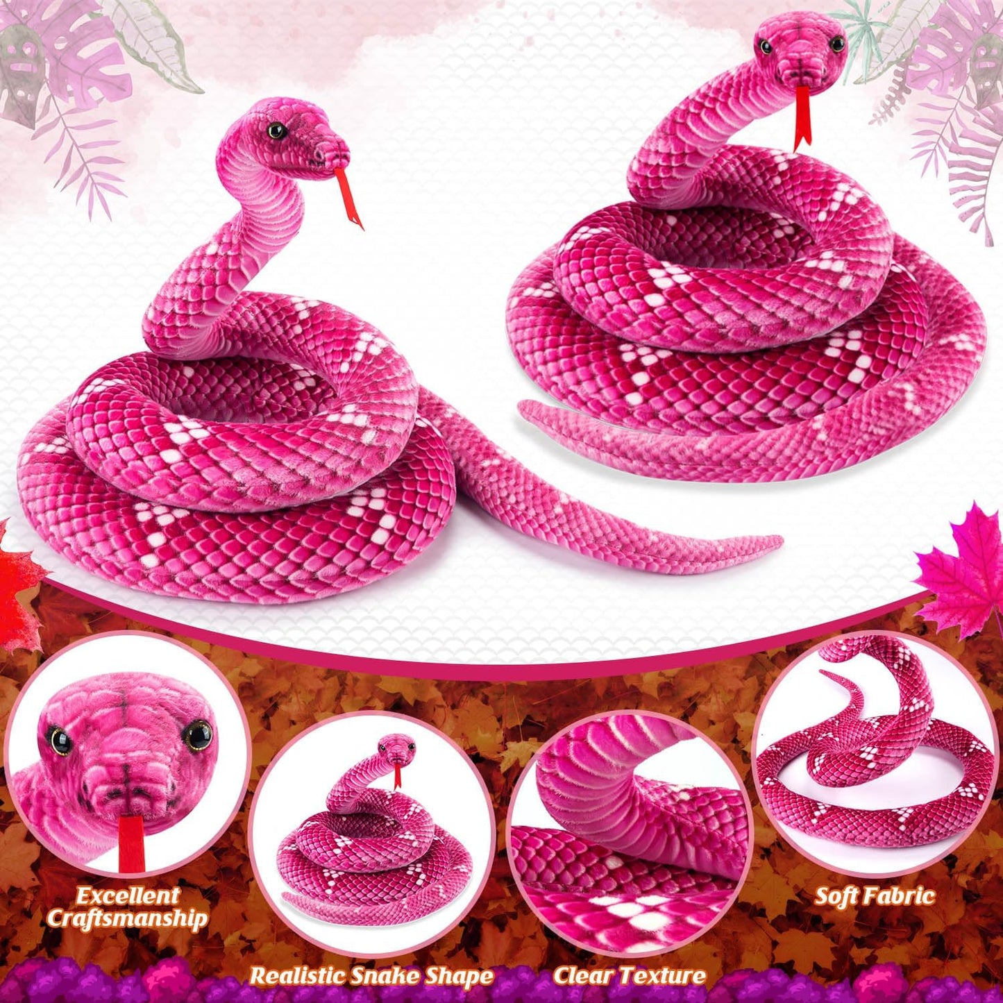 Ultra-Realistic Kawaii Pink Snake Plush
