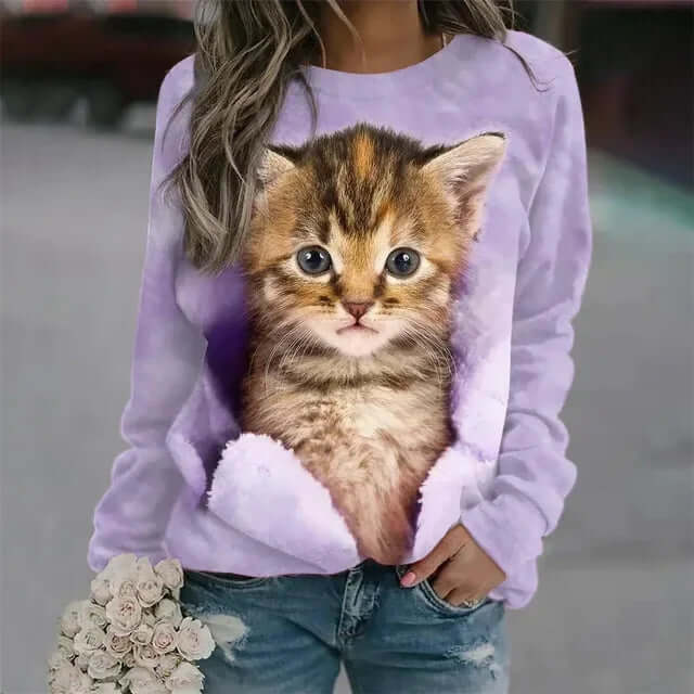 Cozy Cat Print Sweater - VERRANOO