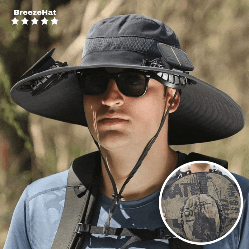 BreezeHat™ Wide Brim Solar 2 Fan Hat