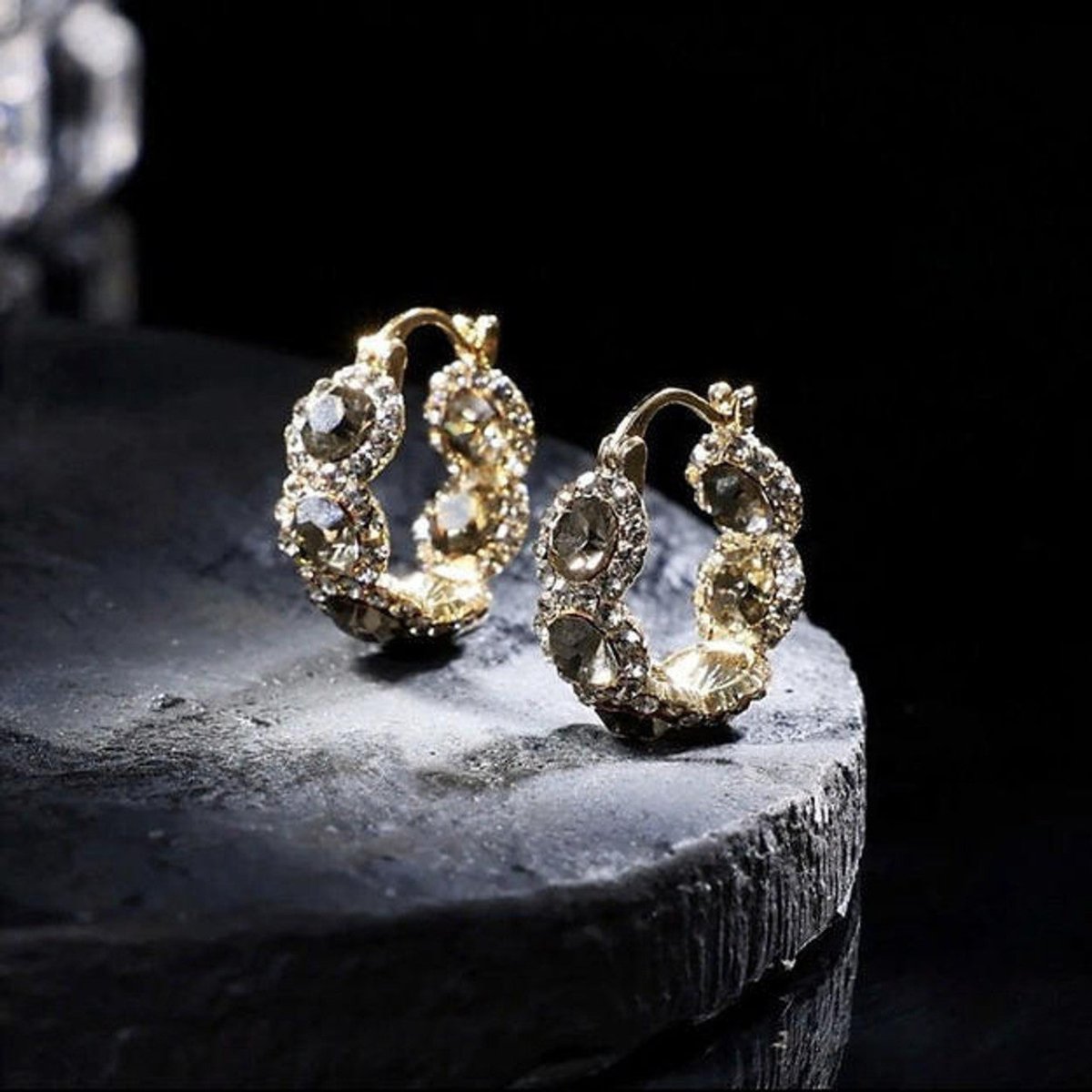 Lunessa™ Retro Gray Crystal Hoops - VERRANOO