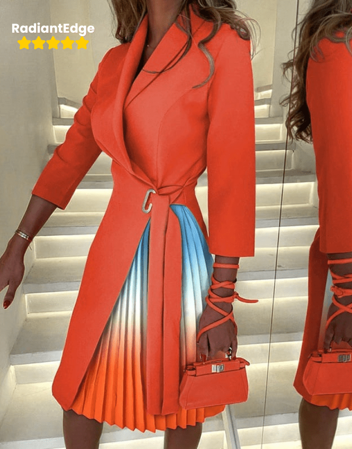 RadiantEdge™ Notch Collar Tailored Pleated Blazer Dress - VERRANOO