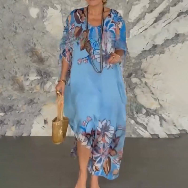 FlowFloress⢠U-Neck Printed Split Maxi Dress