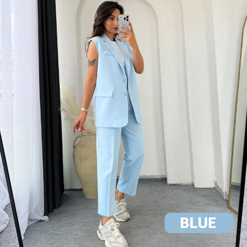 CasuLuxe™ PowerFlow Sleeveless Blazer & Pant Set