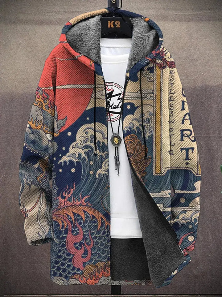 Men's Japanese Print Hooded Cardigan