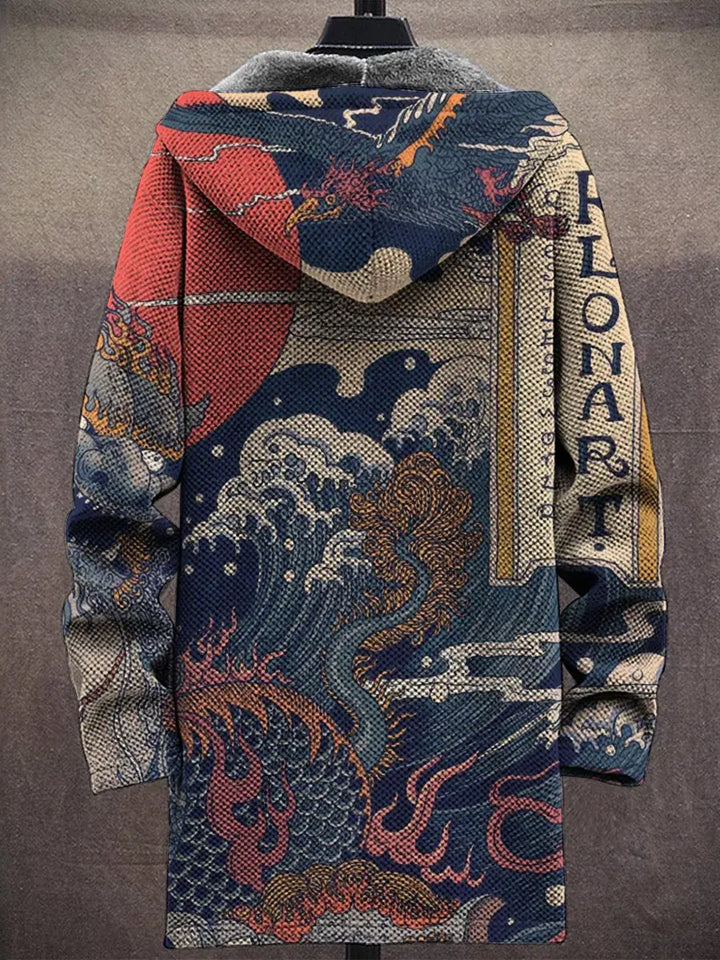 Men's Japanese Print Hooded Cardigan