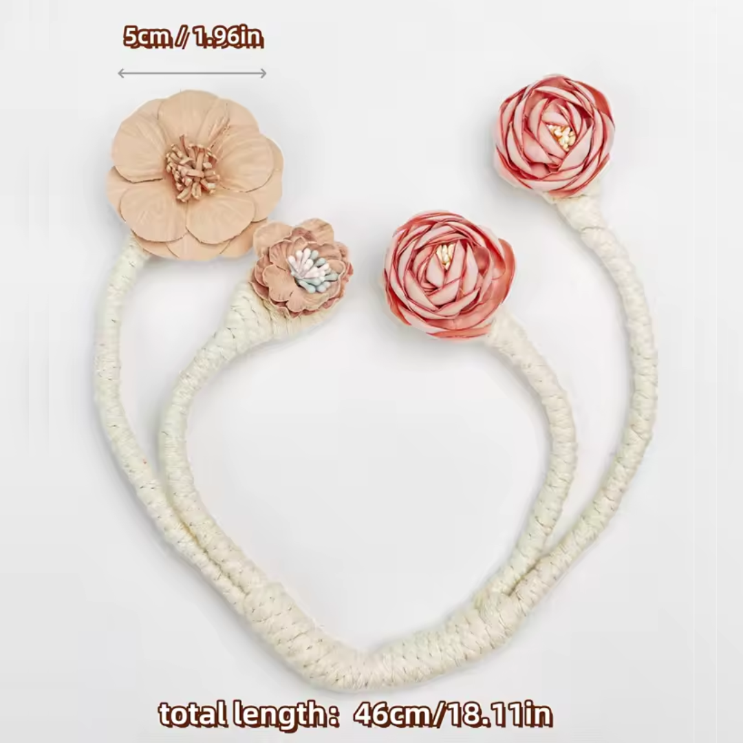 (1+1 FREE🔥) BloomTwist™ Floral No-Punch Curtain Tiebacks