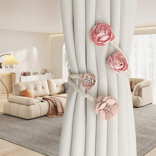(1+1 FREE🔥) BloomTwist™ Floral No-Punch Curtain Tiebacks