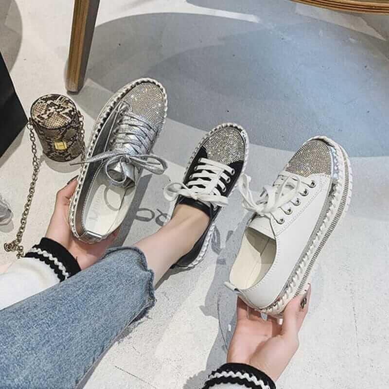 GlamourGirl™ Diamond Silver Leather Sneakers - Coolpho