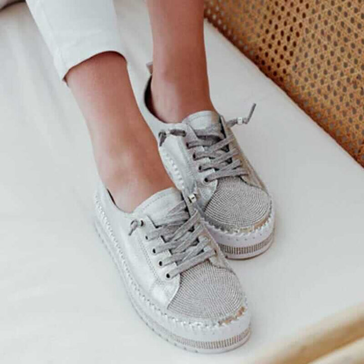 GlamourGirl™ Diamond Silver Leather Sneakers - Coolpho