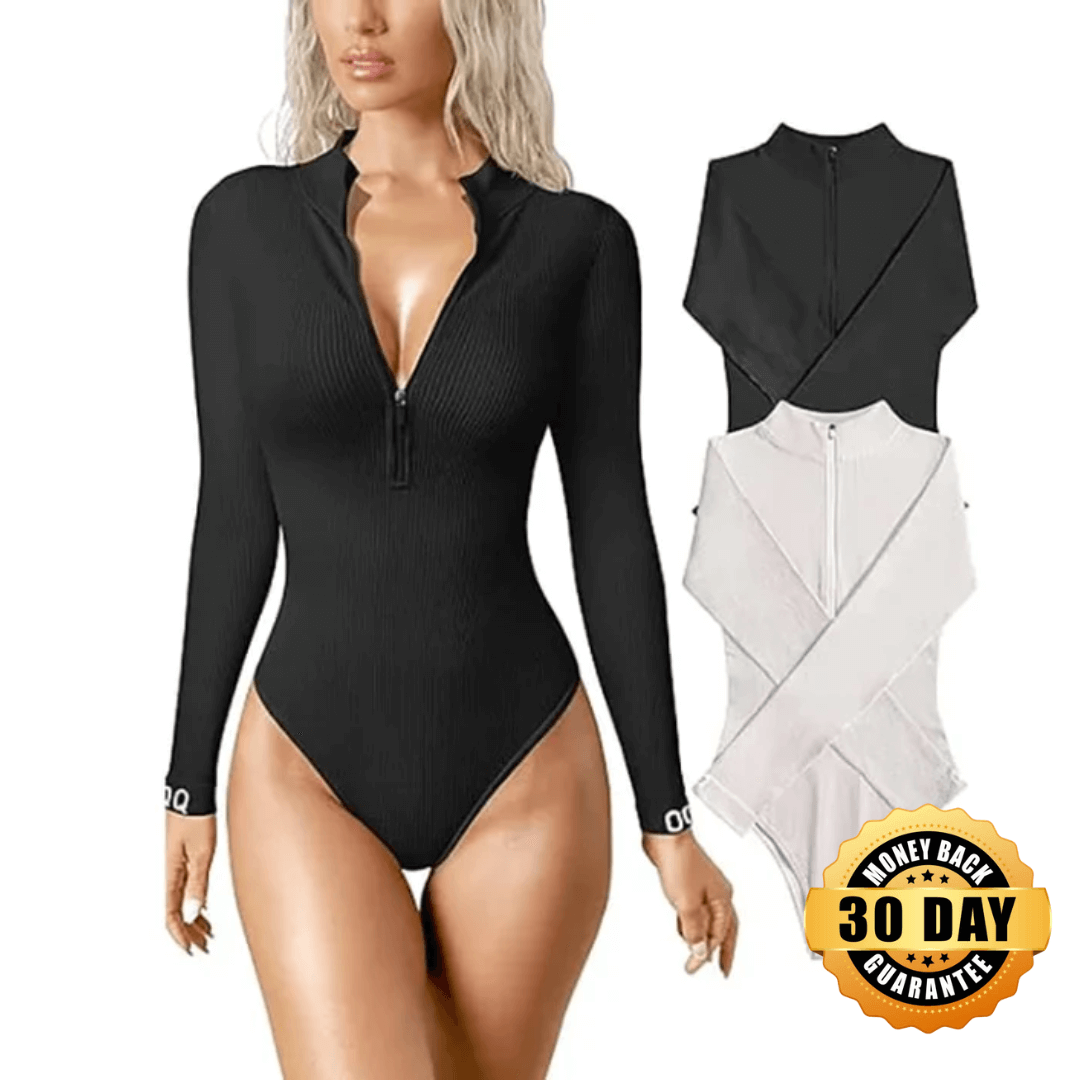 Zip-Up Ribbed Knit Bodysuit