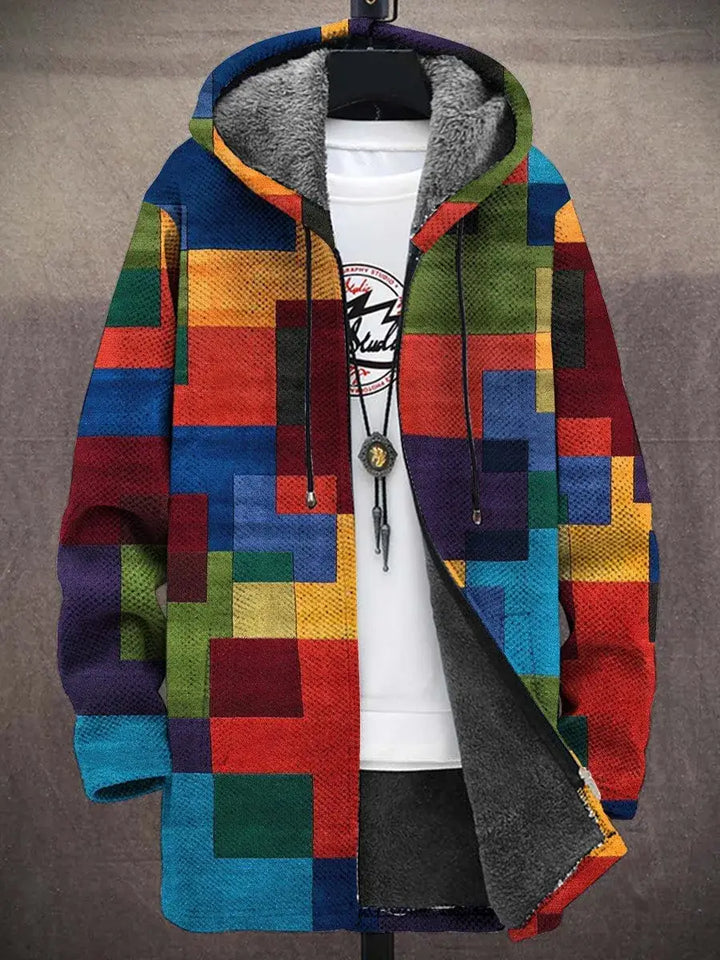 Bold Rainbow Patchwork Hooded Cardigan