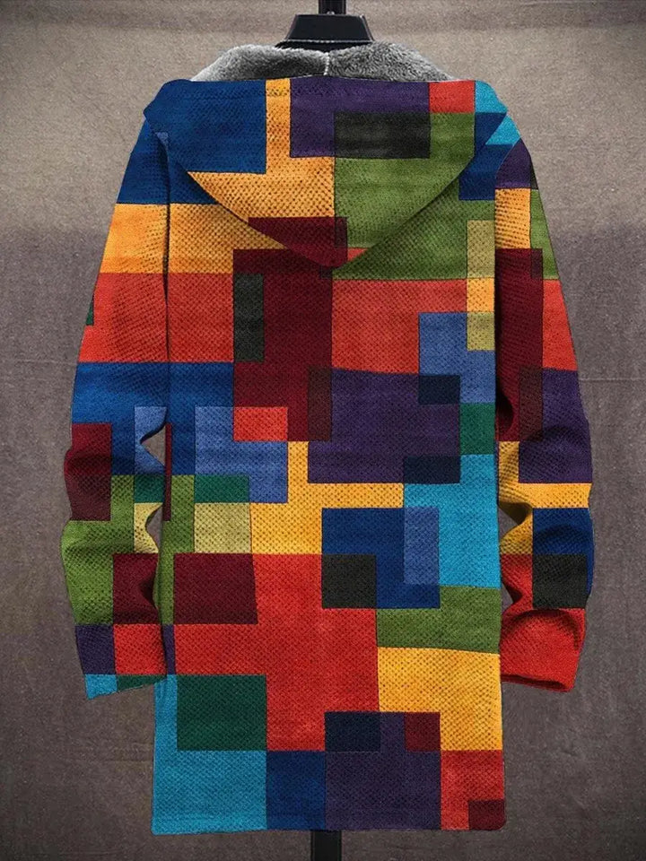 Bold Rainbow Patchwork Hooded Cardigan