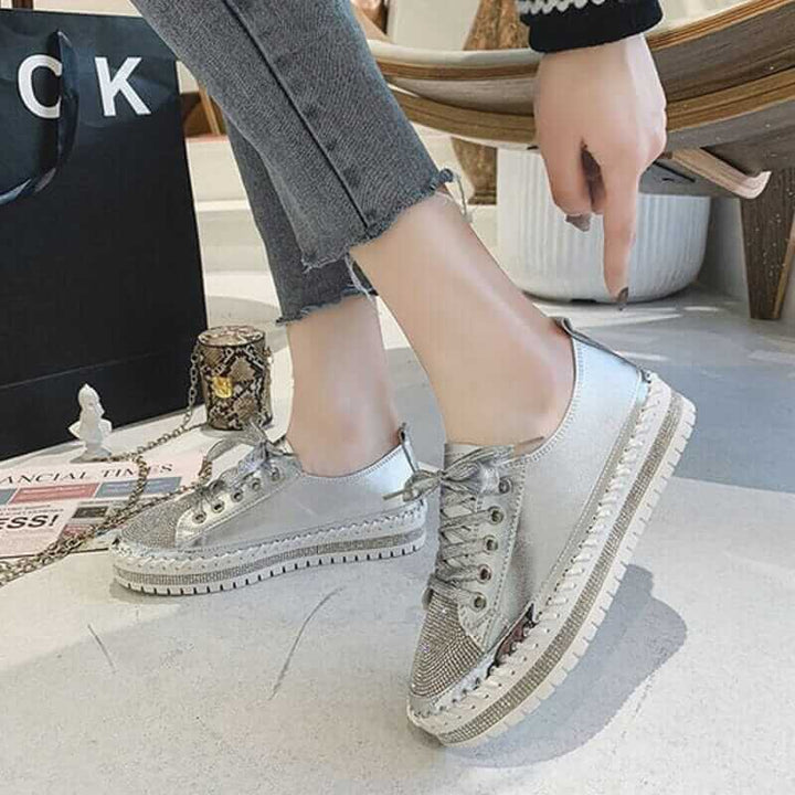 GlamourGirl™ Diamond Silver Leather Sneakers - Coolpho