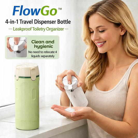 FlowGo™ 4-in-1 Travel Dispenser Bottle – Leakproof Toiletry Organizer