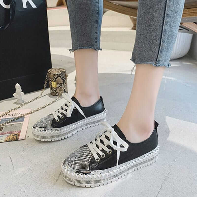 GlamourGirl™ Diamond Silver Leather Sneakers - Coolpho