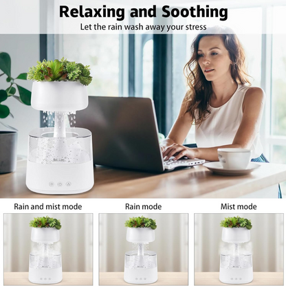 ZenDrop™ Rain Humidifier with Faux Plants