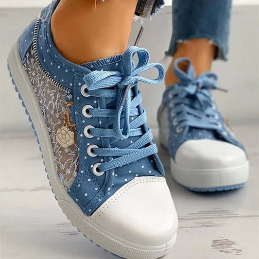 50% OFF + Free Shipping! I Cutout Lace Canvas Platform Sneakers - VERRANOO