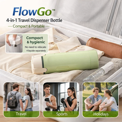 FlowGo™ 4-in-1 Travel Dispenser Bottle – Leakproof Toiletry Organizer