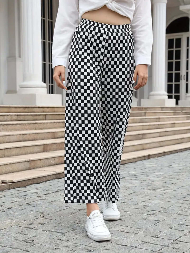 Plaid All-Season Chic Wide-Leg Pants