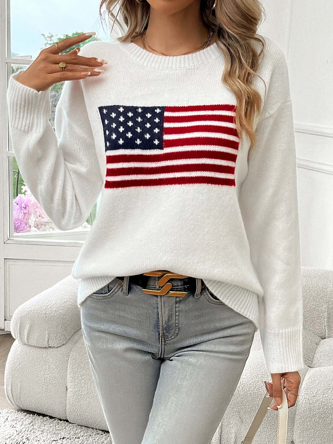 American Flag Crew Neck Sweater