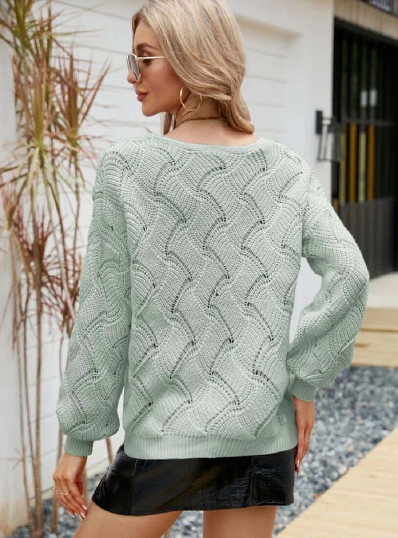 Free Shipping! I Stylish Hollow Knit Long Sleeve Top