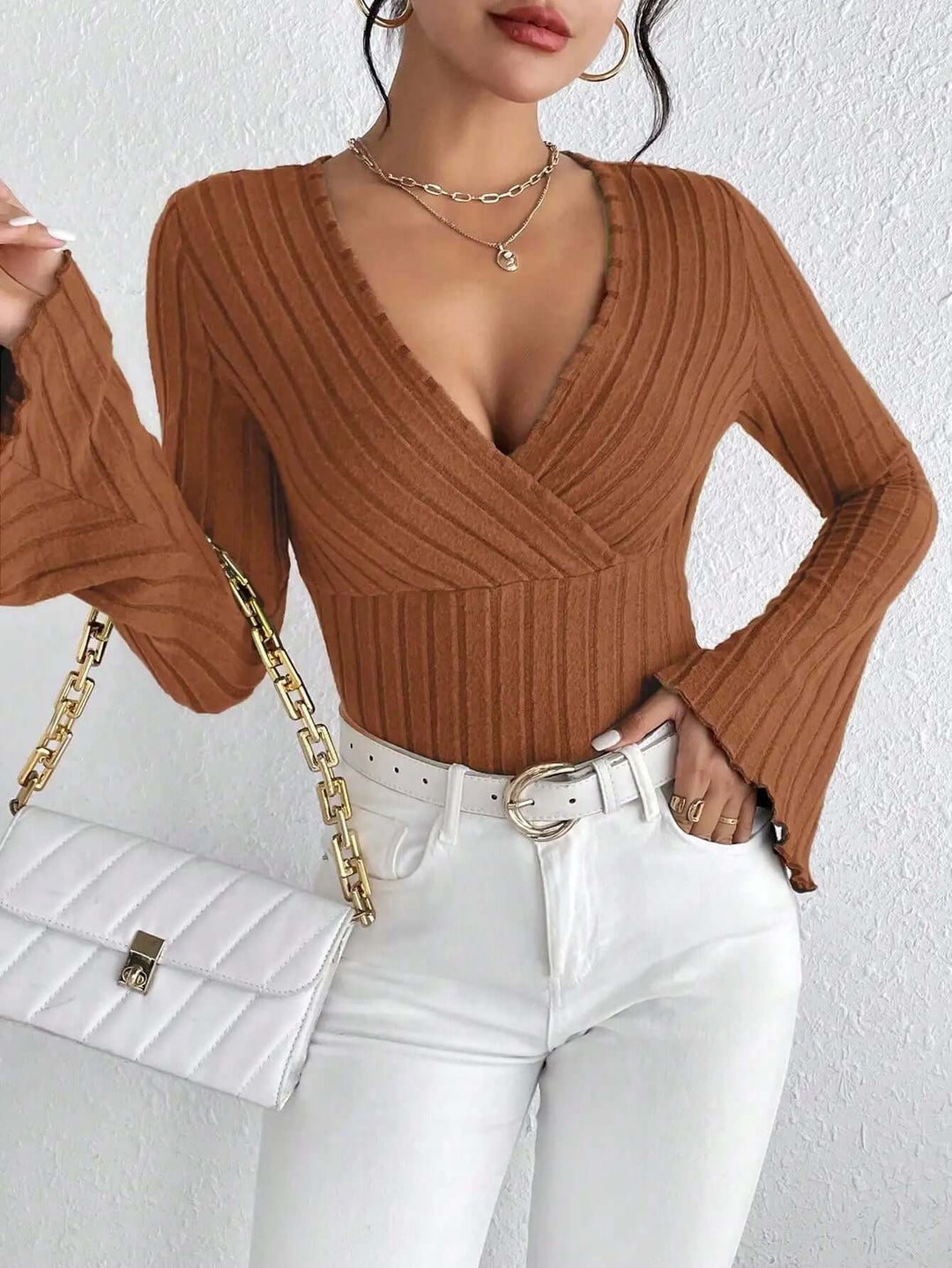 Free Shipping! I Elegant V-Neck Slim Fit Knit Blouse