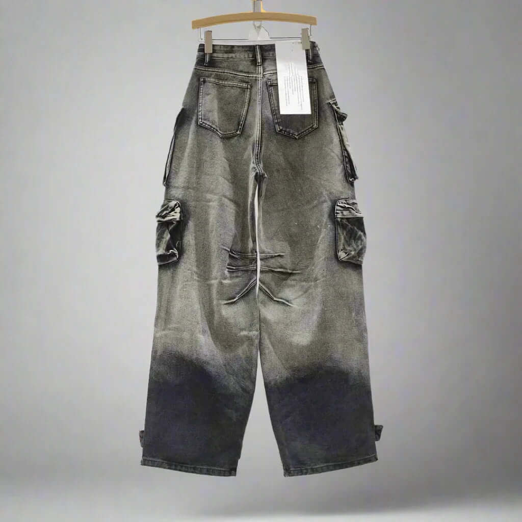 Graffiti Grey High-Waist Cargo Jeans