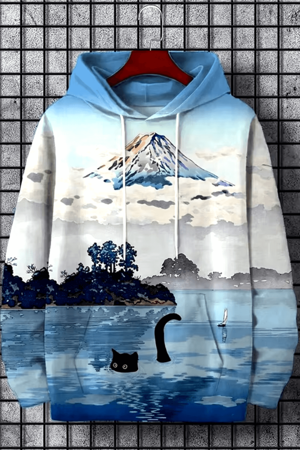 Men's Harajuku Hoodie – 3D Mountain Cat & Tentacle Graphic Pullover