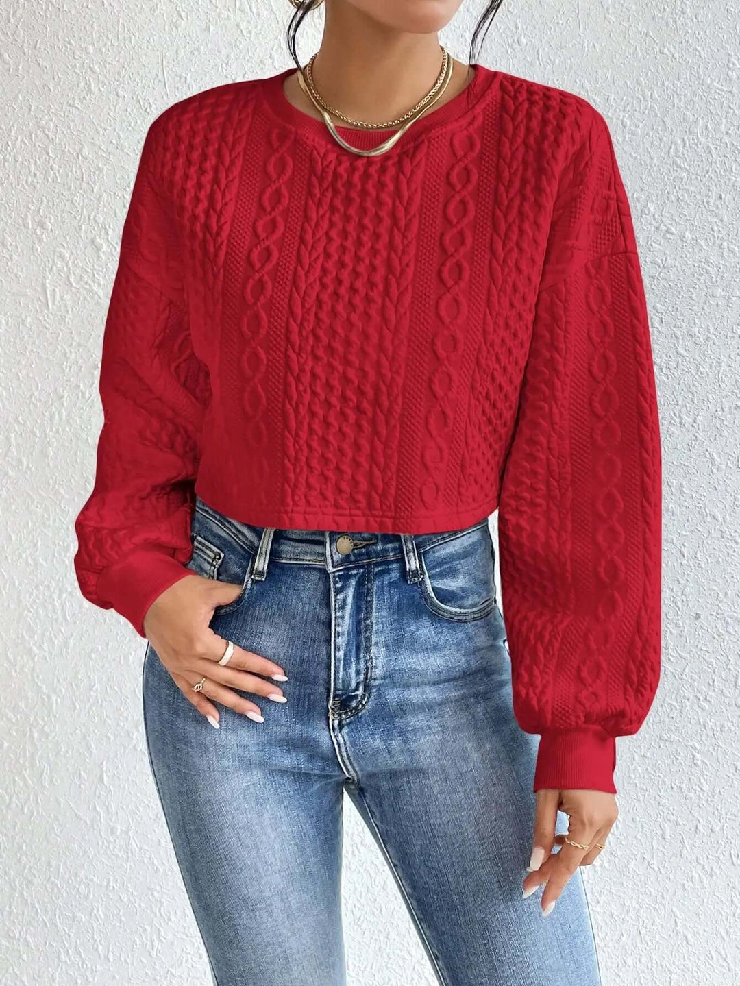 Free Shipping! I Solid Round Neck Short Sweater