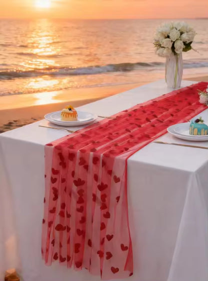 Romantic Heart Mesh Table Runner (30 × 71 in) for Valentines day decorations