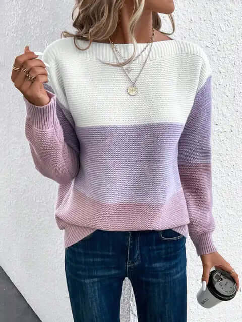 Free Shipping! I Three-Tone Cozy Knit Sweater