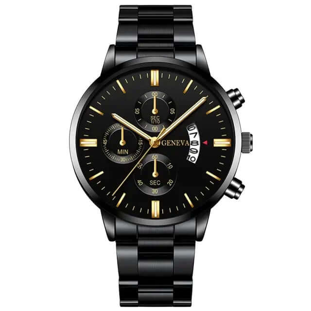 Luxury Black Stainless Steel Quartz Watch for Men