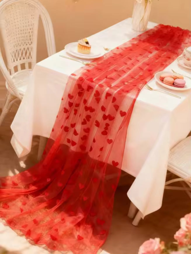 Romantic Heart Mesh Table Runner (30 × 71 in) for Valentines day decorations