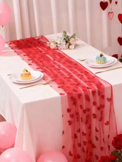 Romantic Heart Mesh Table Runner (30 × 71 in) for Valentines day decorations