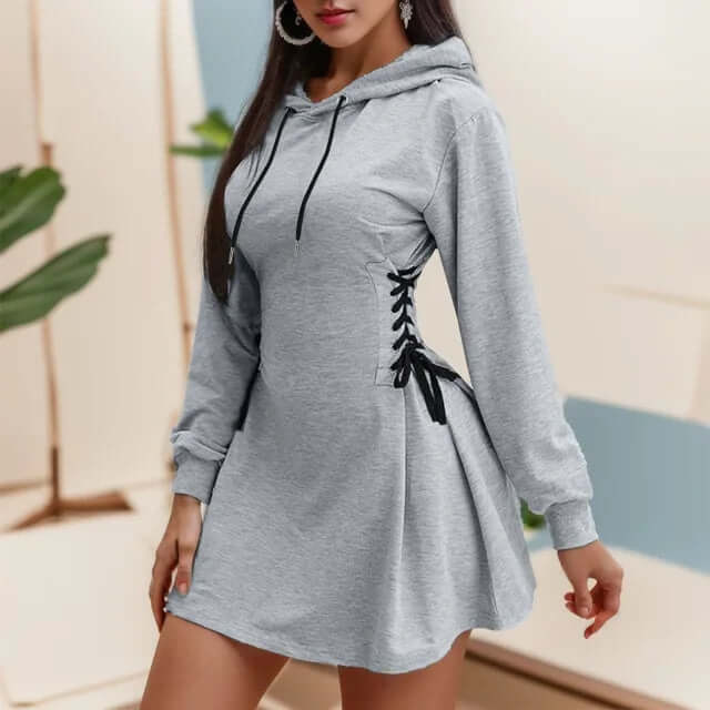 Tie Waist V-Neck Hoodie Dress