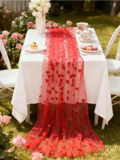 Romantic Heart Mesh Table Runner (30 × 71 in) for Valentines day decorations
