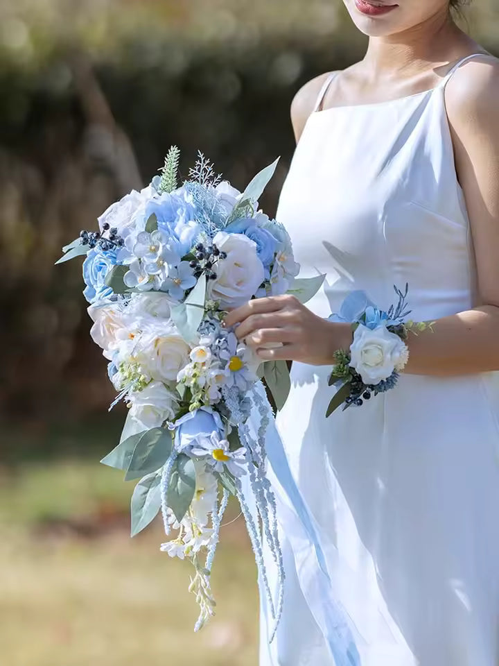 AERÉLIA™ Cascading Blue Bridal Bouquet