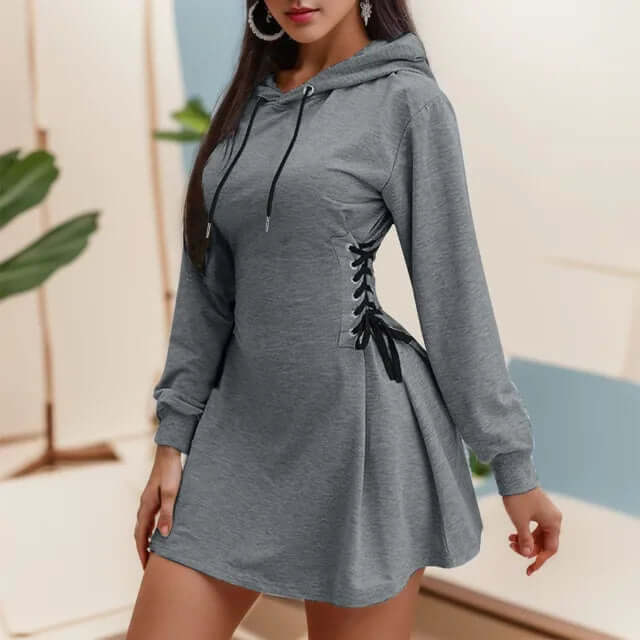 Tie Waist V-Neck Hoodie Dress