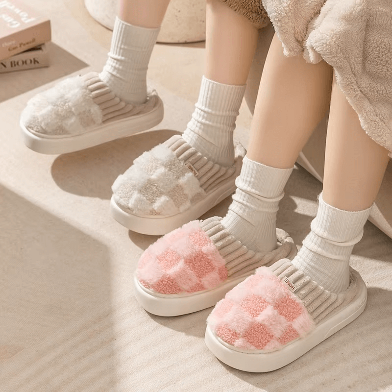 SoftSlip Comfy Plaid Flat Slippers