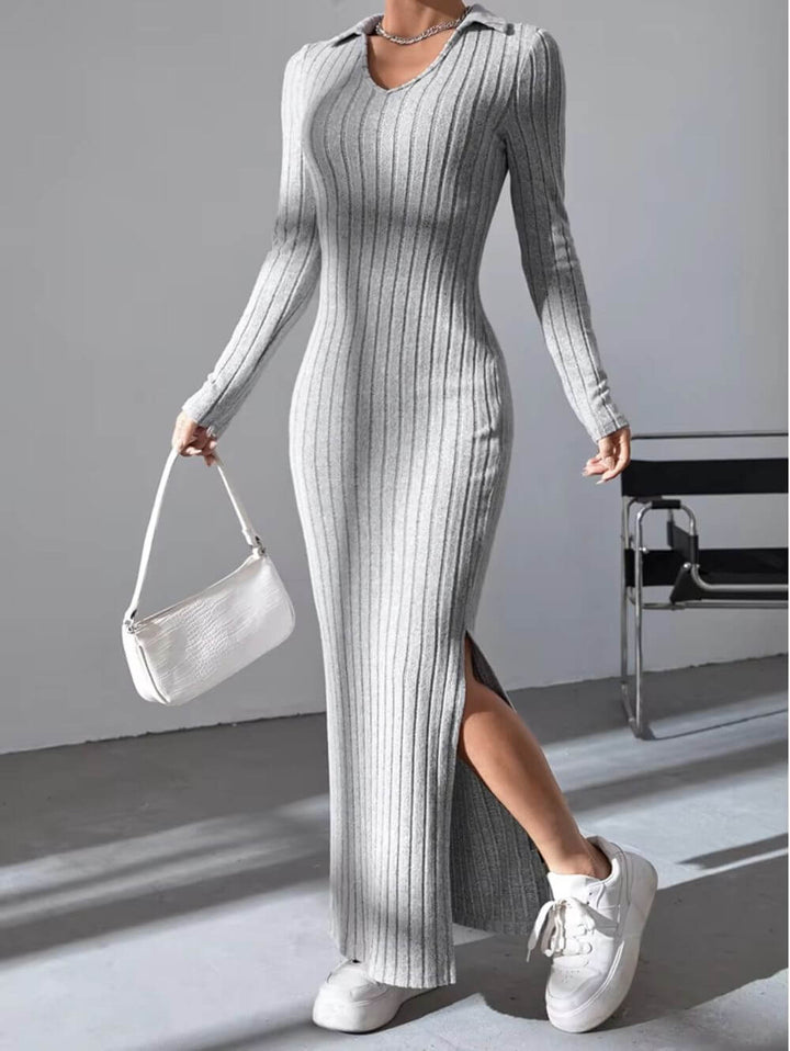 Elegant Allure V-Neck Knit Sweater Dress