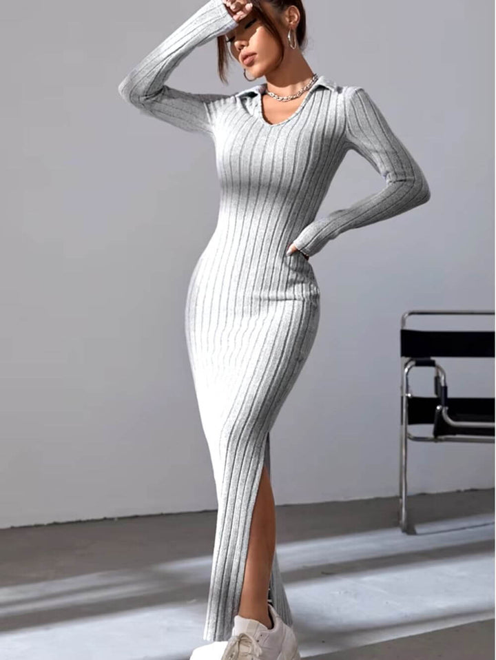 Elegant Allure V-Neck Knit Sweater Dress