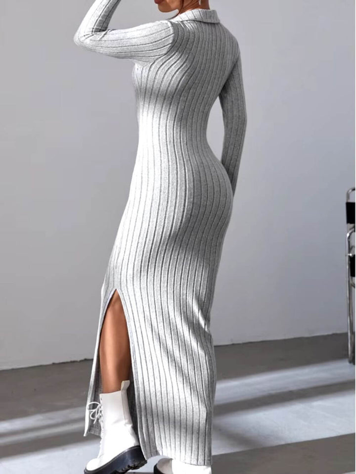 Elegant Allure V-Neck Knit Sweater Dress