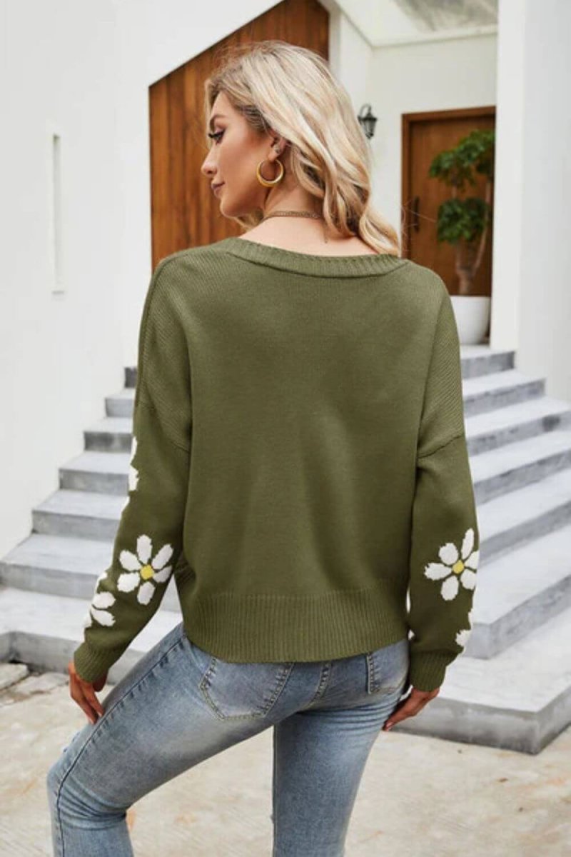 Blossom Touch Button Front Sweater - VERRANOO