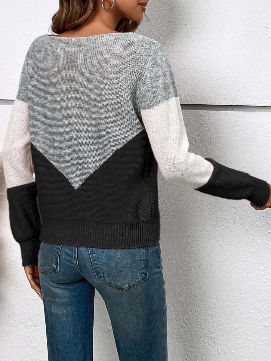 Bold Cutout Color Block Sweater - VERRANOO