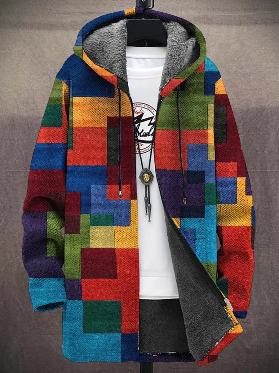 Bold Rainbow Patchwork Hooded Cardigan - VERRANOO