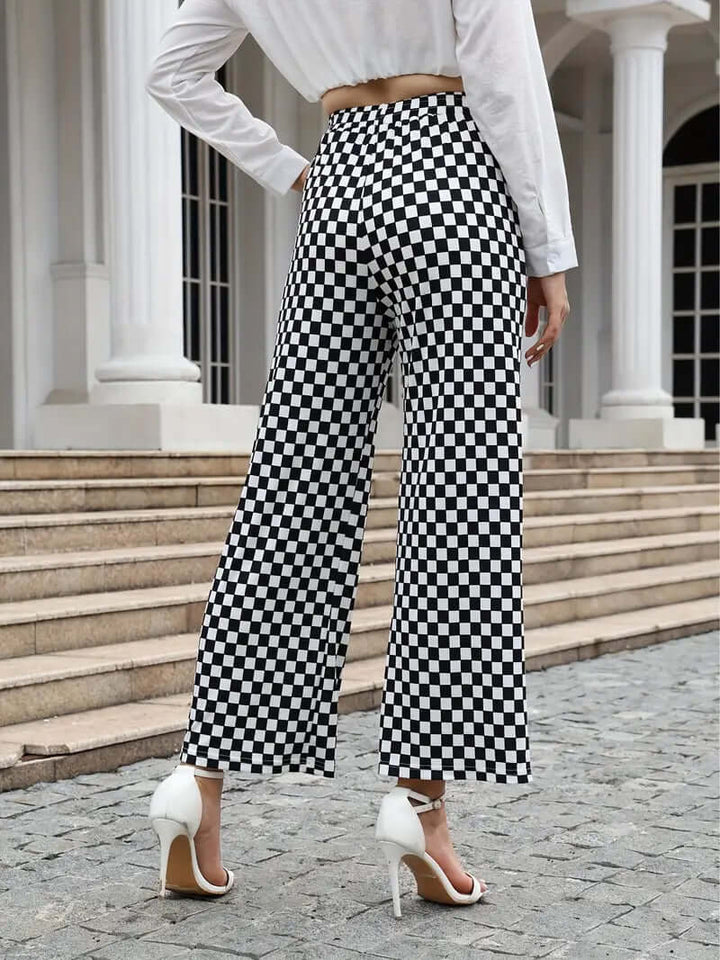 Plaid All-Season Chic Wide-Leg Pants