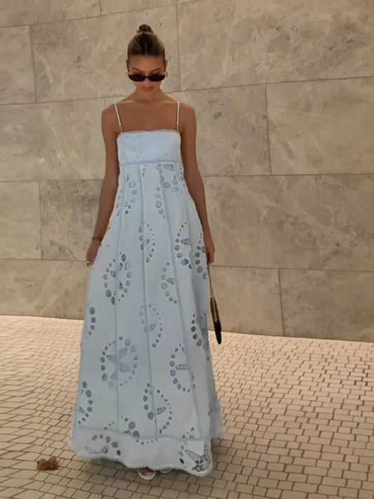 Casual Off Shoulder Lace - Up Maxi Dress - VERRANOO