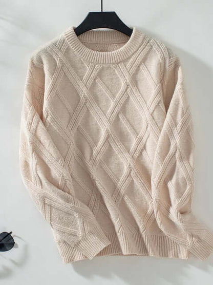 Classic Diamond Knit Round Neck Sweater - VERRANOO