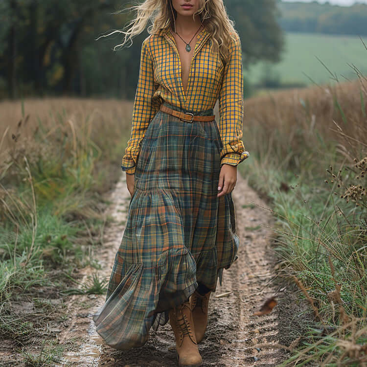 Countryside Charm Checkered Maxi Skirt - VERRANOO