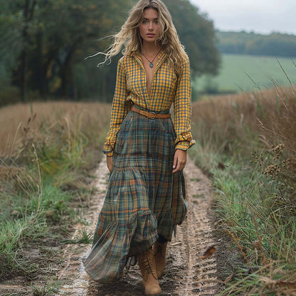 Countryside Charm Checkered Maxi Skirt - VERRANOO